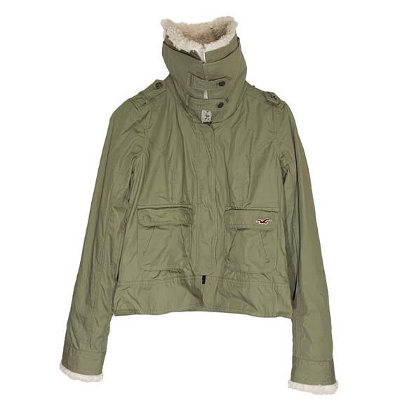 Hollister Olive Green Fur Collar Utility Jacket S - Picture 6 of 12